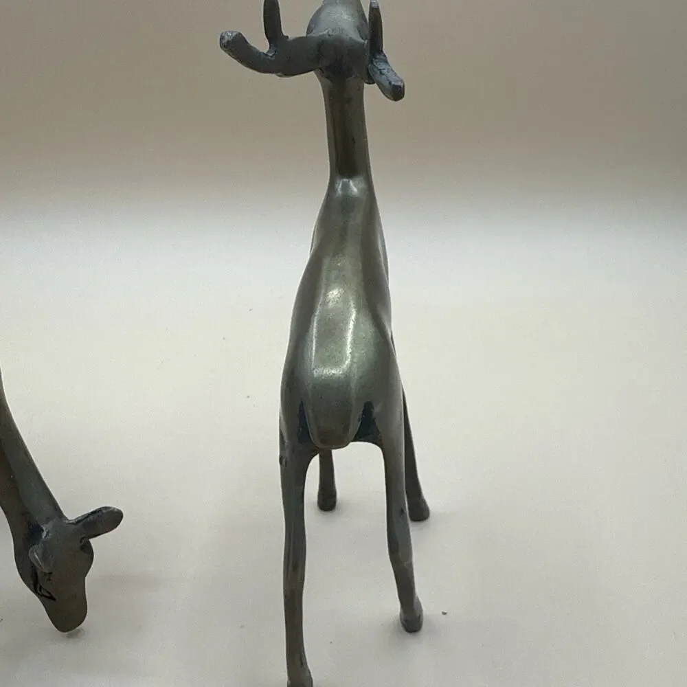 Vintage Solid Brass Buck Doe Deer pair Figurines/Sculptures set of 2 Decor MCM